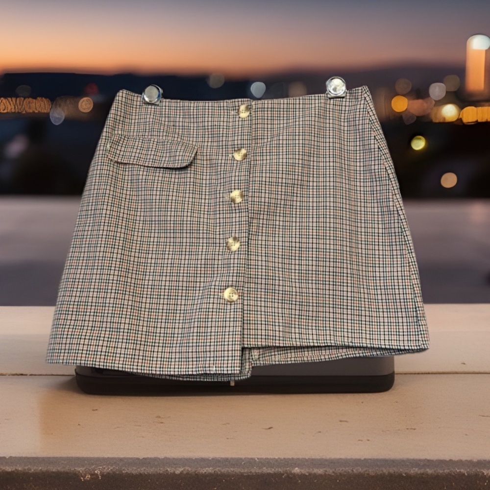 Wild Honey Checkered Button-Front Mini Skirt